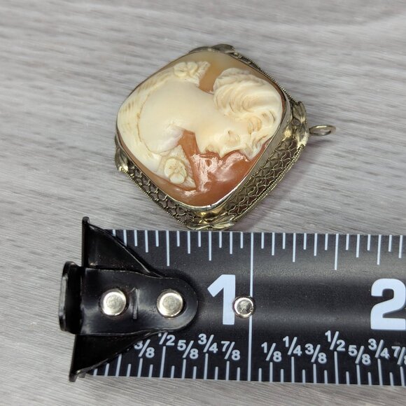 Antique 14k White Gold Large Cameo Filigree Pendant Brooch/Pin 1 1/2" x 1 1/2" - Picture 13 of 14